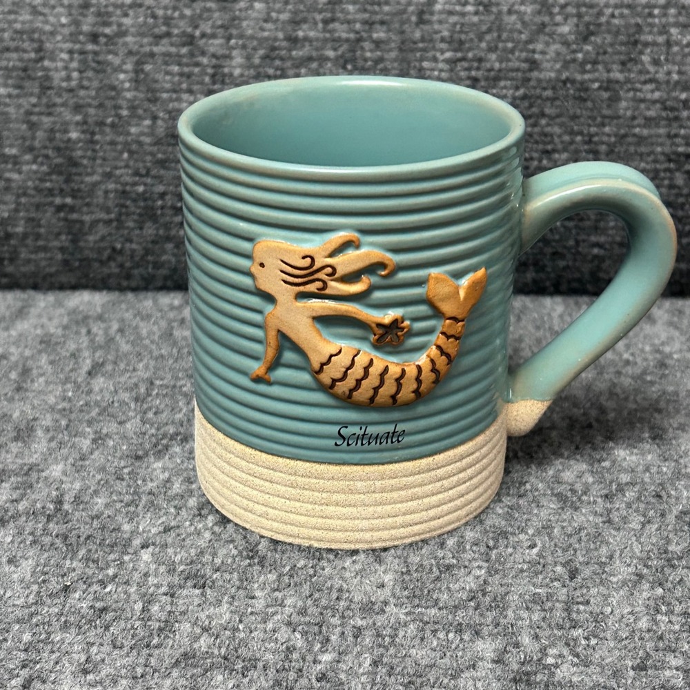 Cape Shore Scituate Mermaid Coffee Mug Teal Blue Ribbed Ceramic Souvenir 12oz
